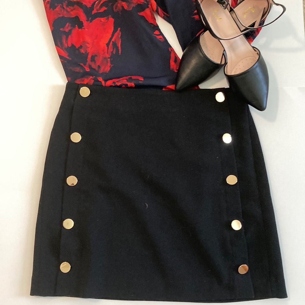Loft black mini skirt with gold button detail